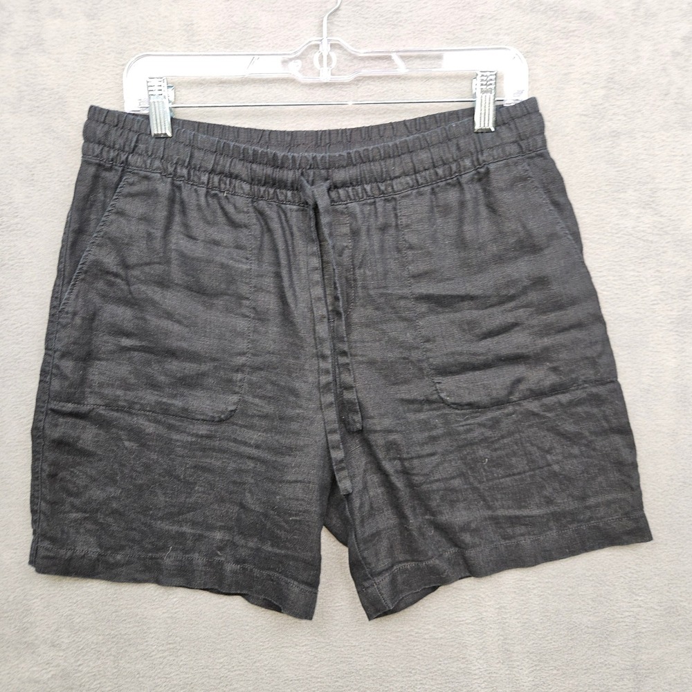Garnet Hill Womens Black 100% Linen Drawstring Shorts Old Money Coastal S